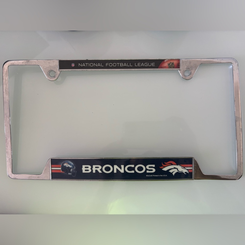 Denver Broncos NFL License Plate Frame Holder Orange Metal